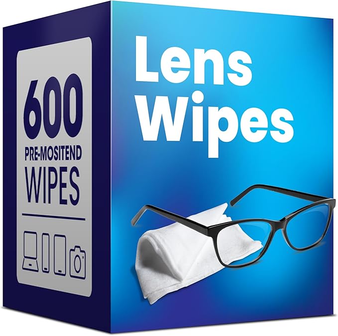 Lens Wipes for Eyeglasses - Pre-moistened Eyeglass Lens Cleaning Wipes - 600 Lens Wipes Individually Wrapped Sracth-Free Streak-Free Eye Glasses Wipes Lens Cleaner for Sunglass & Camera Lens