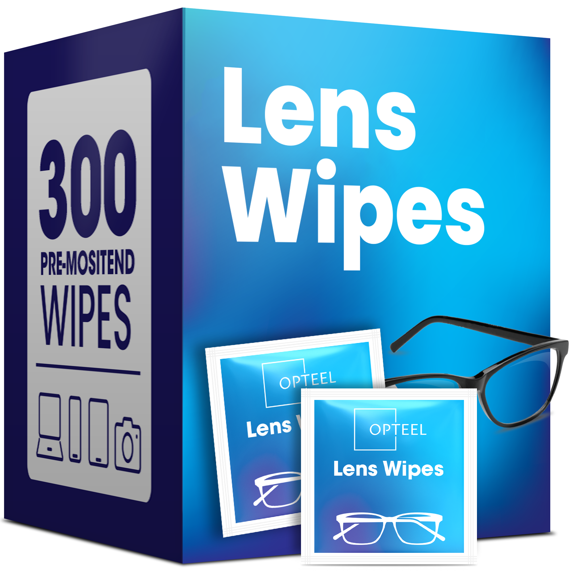 Lens Wipes for Eyeglasses - Pre-moistened Eyeglass Lens Cleaning Wipes - 300 Lens Wipes Individually Wrapped Sracth-Free Streak-Free Eye Glasses Wipes Lens Cleaner for Sunglass & Camera Lens